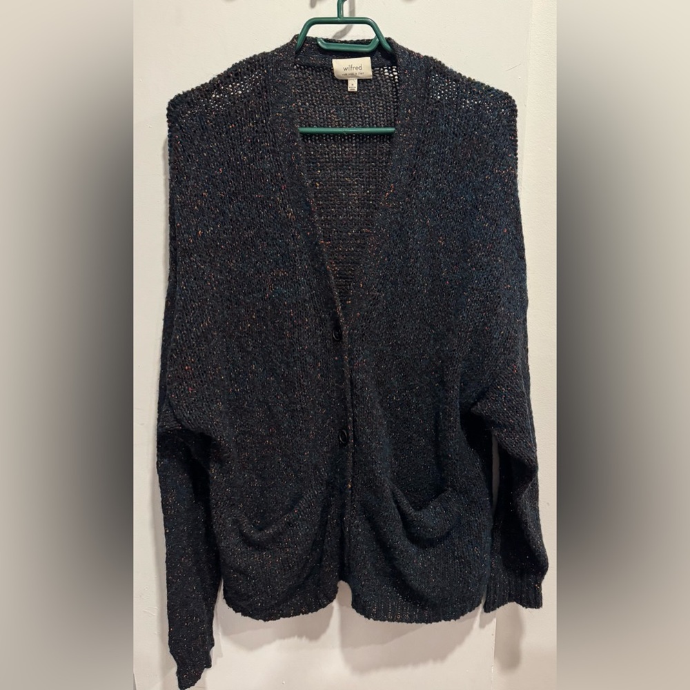 Wilfred Aritzia wool silk oversized marled speckled cardigan sweater hipster USM